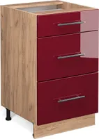 Vicco Küchenunterschrank Fame-Line, 50 cm ohne Arbeitsplatte, Bordeaux Hochglanz/Goldkraft Eiche