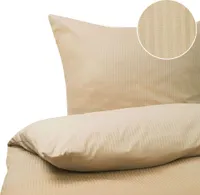BELIANI Komplet pościeli poszewki na kołdrę i poduszkę beżowy w paski satynowa bawełna 200 x 220 cm sypialnia
