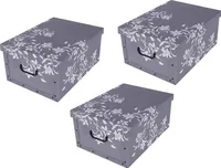 Set: 3 x XXL Dekokarton mit modernem Muster "Barock Blumen Grau" - Maße: ca. 51 x 37 x 24 cm