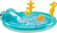 Happy People 77756 - Playcenter - Ocean mit Rutsche und Seepferdchen-Sprinkler (150x18cm) Planschbecken Pool
