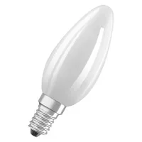 LED žárovka OSRAM LED Superstar Classic B 40 ve tvaru klasické mini svíčky z matného skla, 2,2 W, 470 lm, patice E14, teplé bílé světlo 2700 K, EEK A, průměr 35 mm.