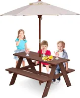 Kindersitzgruppe mit Abnehmbarer & faltbarer Sonnenschirm, Gartenmöbel für Kinder, Kinder Sitzgarnitur Tannenholz, Kinder Möbel Set Garten, Kinder Sitzbank draußen