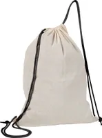 Baumwolle Gymbag / Sportbeutel / Turnbeutel / weiß mit schwarzen Kordelzügen
