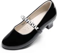 DREAM PAIRS Mädchen Mary Jane Strap Flache Schuhe Ballerinas Prinzessin Schuhe Flache Schulschuhe,Size 36,Schwarz-Pat,SDFL2403K