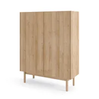 Komoda BETTSO BOHO 97x122 cm Dvoudveřová vysoká komoda Dub světle hnědý Bílý mramor Dřevěné nohy Šatní skříň Obývací pokoj Ložnice Vysoká moderní