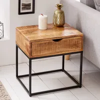 Industrial Design Nachttisch IRON CRAFT 45cm Mangoholz mit Schublade Beistelltisch Tisch Holztisch