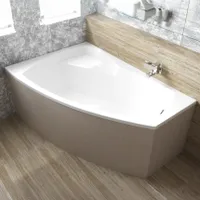 BADLAND Eckbadewanne Badewanne Frida LINKS 140x80 mit Ablaufgarnitur, Füßen und Styroporverkleidung GRATIS