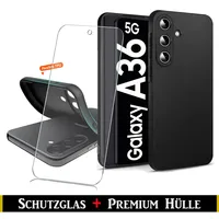 Für Samsung Galaxy A36 5G - Schwarz Silikon Schutz Hülle + HD Panzerglas 9H Schutzglas