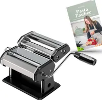 bremermann manuelle Nudelmaschine Edelstahl/Metall schwarz - inkl. Rezeptbuch - für Spaghetti, Pasta und Lasagne (7 Stufen)