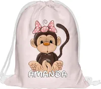 Kinder Turnbeutel mit Namen Beutel Fullprint Tasche Gymsac Jutebeutel Print Bag Fitness Junge Mädchen Monkey [010]