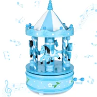 Drewniana pozytywka BRUBAKER - Nostalgiczna karuzela z końmi - Melodia: Jingle Bells - 24 cm pozytywka na Boże Narodzenie - Dekoracja świąteczna