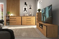 Wohnzimmer-Set Naxos Wohnwand 4-teilig artisan eiche schwarz matt