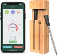 Intelligentes kabelloses Fleischthermometer, 98 Fuss kabellose Reichweite, BT-Fleischthermometer mit 2 Sonden, intelligente APP-Steuerung, wasserdichtes, wiederaufladbares Lebensmittel-Kochthermometer Typ C fuer BBQ, Ofen, Grill, Smoker