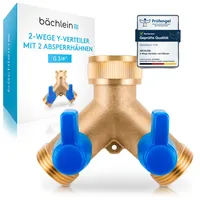 Bächlein für den Einsatz in Haus & Garten - 2 Wege Y-Verteiler mit 2 separaten Absperrhähnen - G 3/4" Wasseranschluss Verteiler