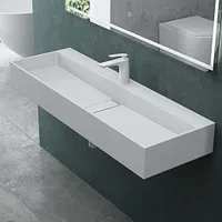 Mai & Mai Waschbecken Aufsatzwaschbecken Hängewaschbecken aus Mineralguss 120x40x12cm in Weiß matt mit Armaturloch Col6028