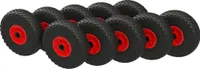 10 x PolyurethanRad Ø 260 mm 3.00-4 Nadellager Ersatzrad Bollerwagen Sackkarren PANNENSICHER, schwarz/rot