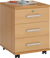 Rollcontainer Bürocontainer Büroschrank VANCOUVER, in buchefarben, abschließbar mit 3 Schubladen, 44 x 58 x 45 cm