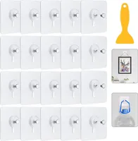 20 Stück Bilderhaken Selbstklebend, Transparent Klebehaken Bilderhaken Ohne Bohre, Bildaufhänger Selbstklebend für Bilder Poster Fotos Gemälde mit Kleiner Schaber, Maximale Belastung 5 kg
