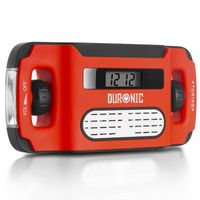 Duronic Apex Radio AM/FM - Mit Radiowecker und Taschenlampe - Aufladbar mit Solar, Kurbel und USB - 300mAh Akku - Bis zu 7h Musik mit voller Ladung - Ladefunktion für Handy - Notfallradio
