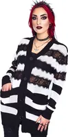Jawbreaker Strickjacke Oversized Stripe White Cardigan Spitze Punk Grufti Gothic