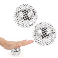 2 Stück Magnetische Akupressurkugeln Igelball Massageball Magnetic Spiked Massage Ball - 47mm Durchmesser - Akupressur Massagegerät (Silber)