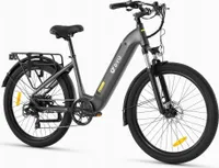 Elektrický bicykel DYU C1 City E-Bike Shimano 26 palcový sivý elektrický bicykel s indikátorom batérie, 3 jazdné režimy, nočné svetlá, pomoc pri pedálovaní