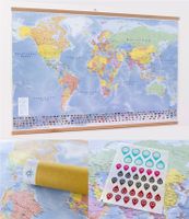 GeoMetro Weltkarte 100x70 cm, inkl. Stickerbogen, massive Holzleisten zum Aufhängen, inkl. Laminierung, reißfest