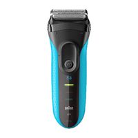 Braun Series 3 3010 Wet & Dry Rasierer | drei Scherköpfe | schwarz/blau | Batterie/Akku | LED-Akkustandsanzeige | MicroComb-Technologie | Ergonomischer Griff