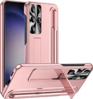 Galaxy S23 Ultra Pouzdro s Držákem na Pero, Tenké Galvanizované Tvrdé PC Pouzdro s Funkcí Stojánku pro Samsung Galaxy S23 Ultra Růžové zlato