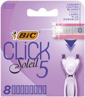 BIC Click 5 Soleil Damenrasierer Klingen-Nachfüllpackungen, 5 Klingen, Aloe Vera-Feuchtigkeits-Gleitstreifen – Box à 8 Klingen