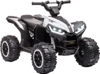 HOMCOM quad elektryczny 12V dla dzieci ze złączem USB, motocykl dziecięcy z odtwarzaczem MP3, reflektor, pojazd dla dzieci 3-5 lat, 3-6 km/h, metal, biały