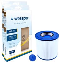 10x Vrecko do vysávača Wessper + filter vhodné ako náhrada pre Kärcher MV 3, WD 3, 6.959-130, WD 3.200, WD 3.500, A2201, 2504, 2204 umývateľný filter