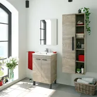 Säule für das Badezimmer LosAngeles, Säulenschrank für Badezimmer mit 1 Tür, Hängeschrank mit 5 Einlegeböden, 51x25h135 cm, Eiche