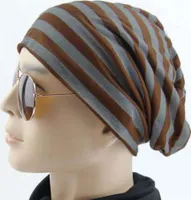 Oblique Unique Long Beanie Jersey Mütze Slouch XXL Mützen - gestreift braun-grau