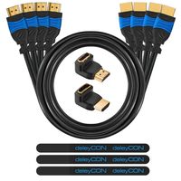 deleyCON HDMI Set - 3x 1m HDMI Kabel + 1x 3m HDMI Kabel + 2x HDMI Winkel Adapter (90° + 270° Grad) + 3x Klett-Kabelbinder + Microfaser Reinigungstuch