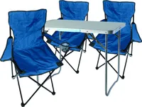 4-teiliges Campingmöbel Set Blau Tisch + 3 Anglerstühle Blau