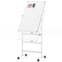 COSTWAY Doppelseitiges mobiles Whiteboard, 60 x 90 cm, höhenverstellbares magnetisches Whiteboard mit Rollen, Ständer und Stiftablage, inkl. Zubehör für Schule, Büro, Zuhause (Weiß)