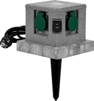 Grafner Gartensteckdose in Steinoptik mit Dämmerungssensor ON/AUTO, 4 Steckdosen, 3680W / 16A, 3 Meter Zuleitung mit Stecker, eckig, Energiesäule Mehrfachsteckdose Außen Outdoor Stein Optik Würfel