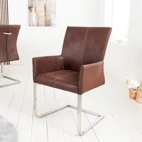 riess-ambiente Freischwinger Stuhl SAMSON dark coffee mit Armlehne und Edelstahlrahmen Esszimmerstuhl Essstuhl