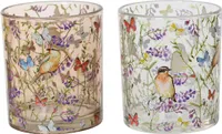 Teelichthalter Glas 9cm mit Blumenmotiv 1 Stück sortiert Transparent