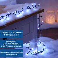 1000 LED Lichterkette kaltweiß mit Timer und 8 Programmen für innen und außen IP44