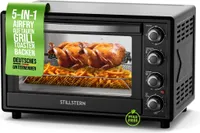 Stillstern Minibackofen mit Umluft (35L) NEU: CYCLONE PRO+ (Antihaftbeschichtung), DE Version, Airfryer-Einsatz, Rezeptheft, Drehspieß, 1600W Toaster Grill Pizzaofen Mini Backofen Ideal für Camping