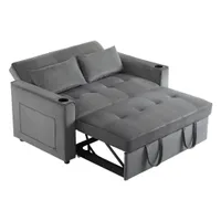 3-in-1 Multifunktionales Schlafsofa mit Getränkehaltern, Samtklappsofa mit Seitentaschen und verstellbarer Rückenlehne (105°/140°/180°) ,Grau