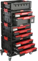 Set aus Doppel-Werkzeugschublade, 2 x Dreifach-Werkzeugschublade auf einer Plattform mit Rädern + Box H 100,5 cm, modulares Set, Garage Werkstatt PRO