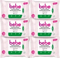bebe Erfrischende Reinigungstücher (6 x 25 Tücher) mit Rosenwasser natürlichen Ursprungs, Abschminktücher aus Fasern 100% pflanzlichen Ursprungs für normale Haut