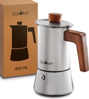 Cosumy Espressokocher aus Edelstahl und nachhaltigem Eichenholz - 4 Tassen - Induktion und alle Herdarten geeignet