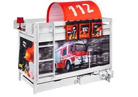 Etagenbett JELLE 90 x 200 cm Feuerwehr - Hochbett LILOKIDS - Weiß - mit Vorhang und Lattenroste