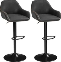 Barhocker 2Er Set, Höhenverstellbar Barstuhl, Hocker Mit Rückenlehne, Tresenhocker, Drehbar Bistrohocker Aus Kunstleder, Schwarz – Schwarz