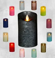 LED Echtwachskerze mit Timer flackender Docht Anthrazit 10cm hoch