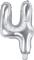 Balon foliowy SREBRNY na 4 urodziny 35cm cyfra
